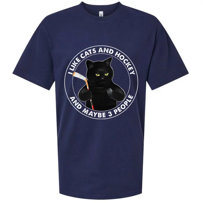 I Like Cats And Hockey And Maybe 3 People Funny Black Cats Sueded Cloud Jersey T-Shirt