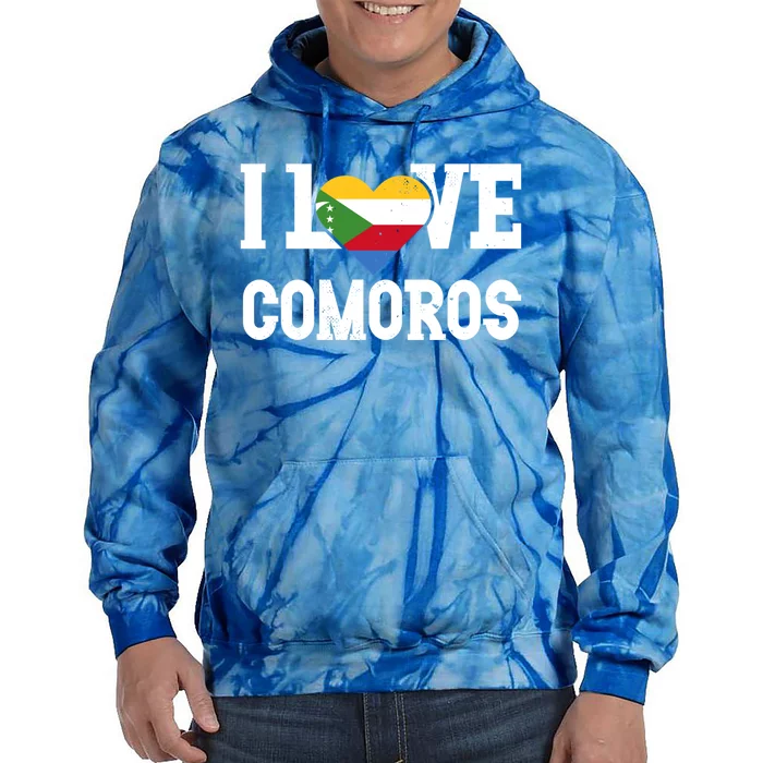 I Love Comoros Flag Patriotic Throwback Souvenir Gift Tie Dye Hoodie