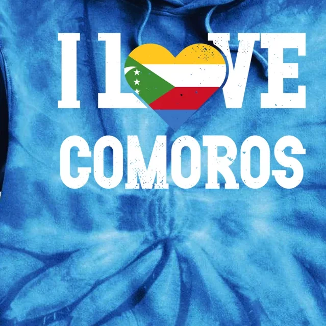 I Love Comoros Flag Patriotic Throwback Souvenir Gift Tie Dye Hoodie