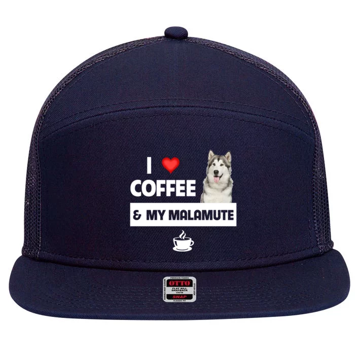 I Love Coffee And My Alaskan Malamute Paws Mom Dad Caffeine Gift 7 Panel Mesh Trucker Snapback Hat