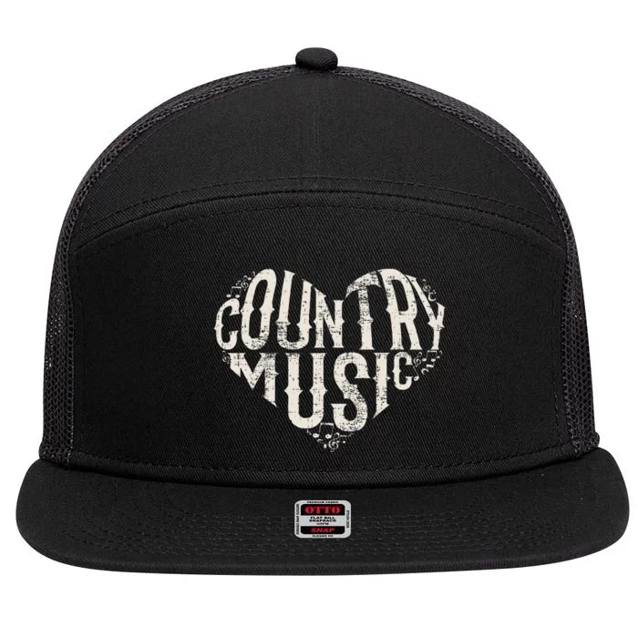 I Love Country Design Country Music Lover Gift Idea 7 Panel Mesh Trucker Snapback Hat