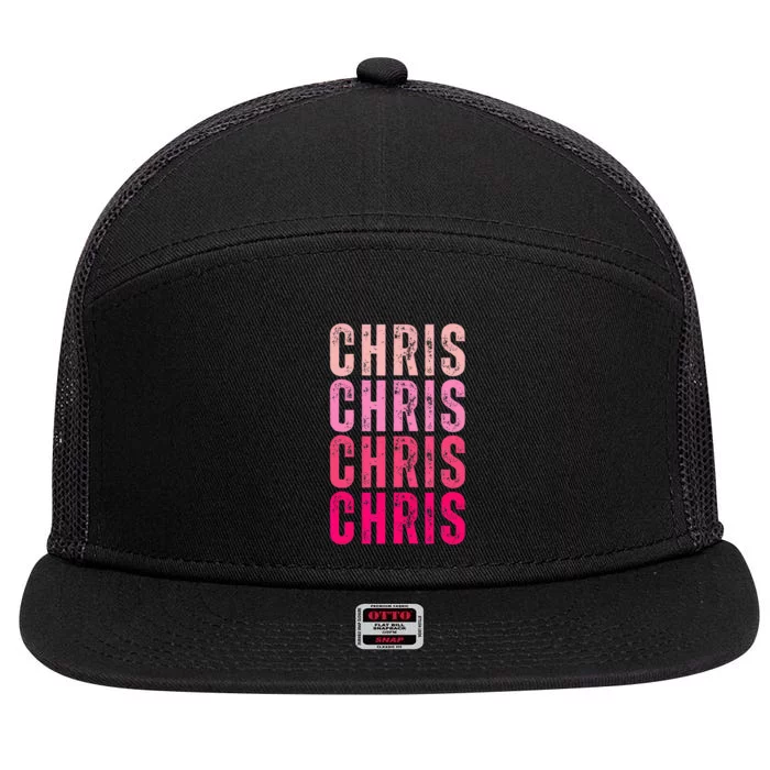 I Love Chris First Name Chris Vintage 7 Panel Mesh Trucker Snapback Hat