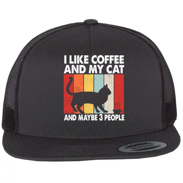 I Like Coffee And My Cat And Maybe 3 People Vintage Flat Bill Trucker Hat