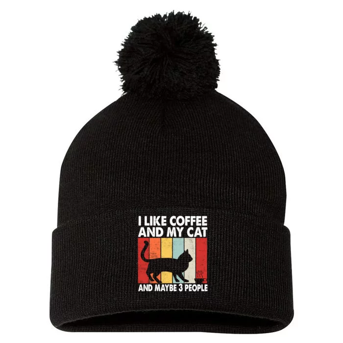 I Like Coffee And My Cat And Maybe 3 People Vintage Pom Pom 12in Knit Beanie