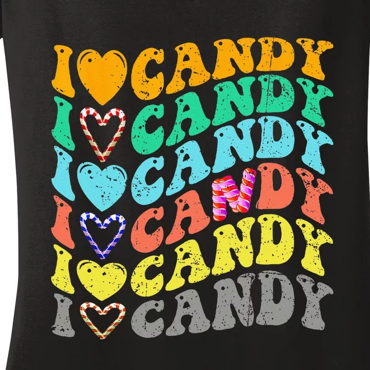 I Love Candy Halloween Party Cute Trick Or Treat Candyland Women's V-Neck T-Shirt