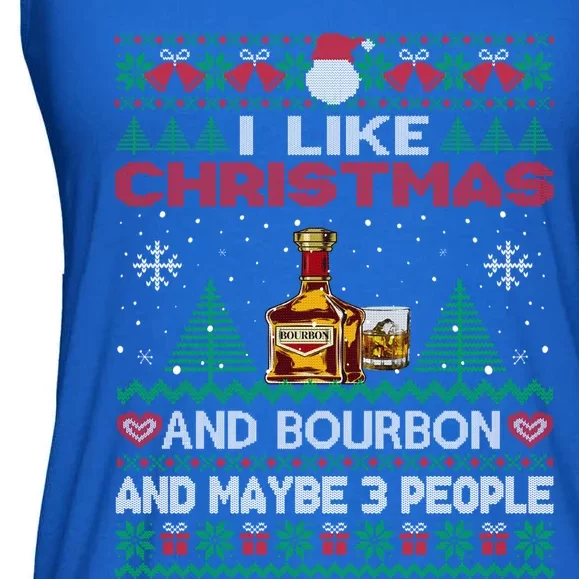 I Like Christmas Bourbon And Maybe 3 People Funny Xmas Party Cool Gift Ladies Essential Flowy Tank