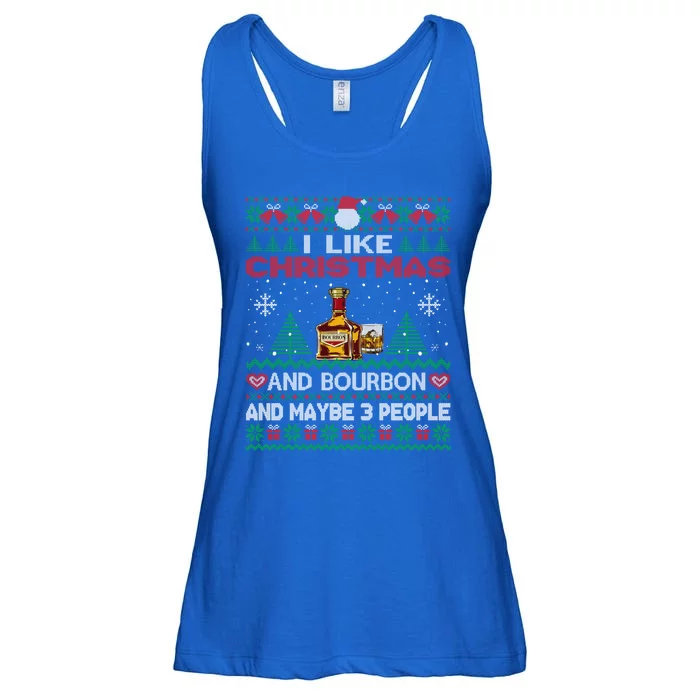 I Like Christmas Bourbon And Maybe 3 People Funny Xmas Party Cool Gift Ladies Essential Flowy Tank