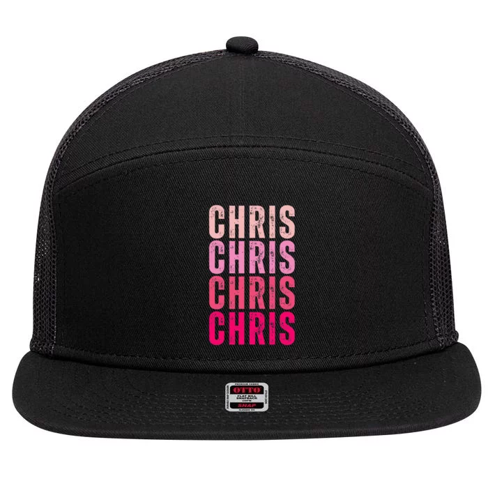 I Love Chris First Name Chris 7 Panel Mesh Trucker Snapback Hat