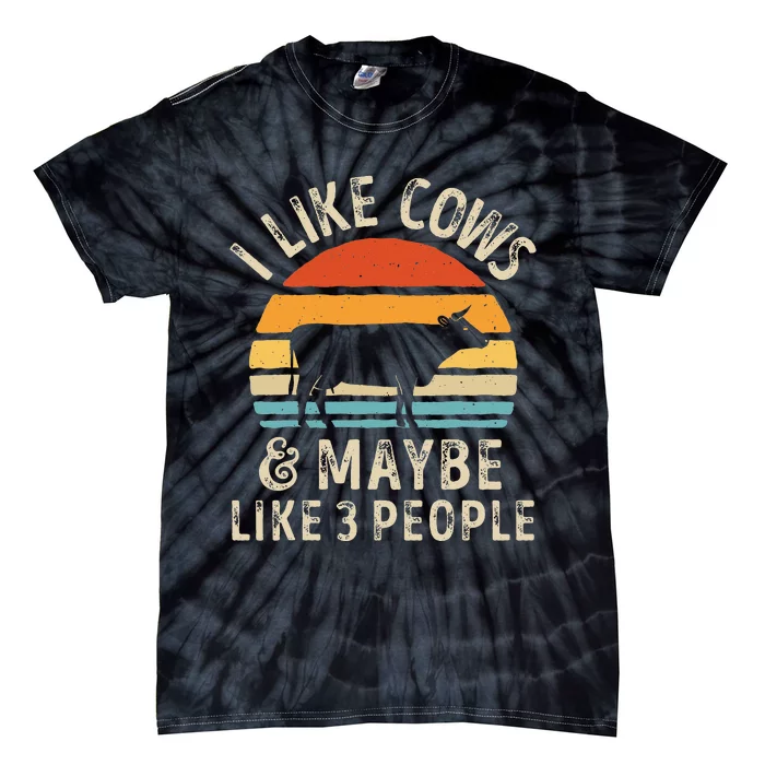 I Like Cows And Maybe Like 3 People Cow Farm Farmer Retro Tie-Dye T-Shirt