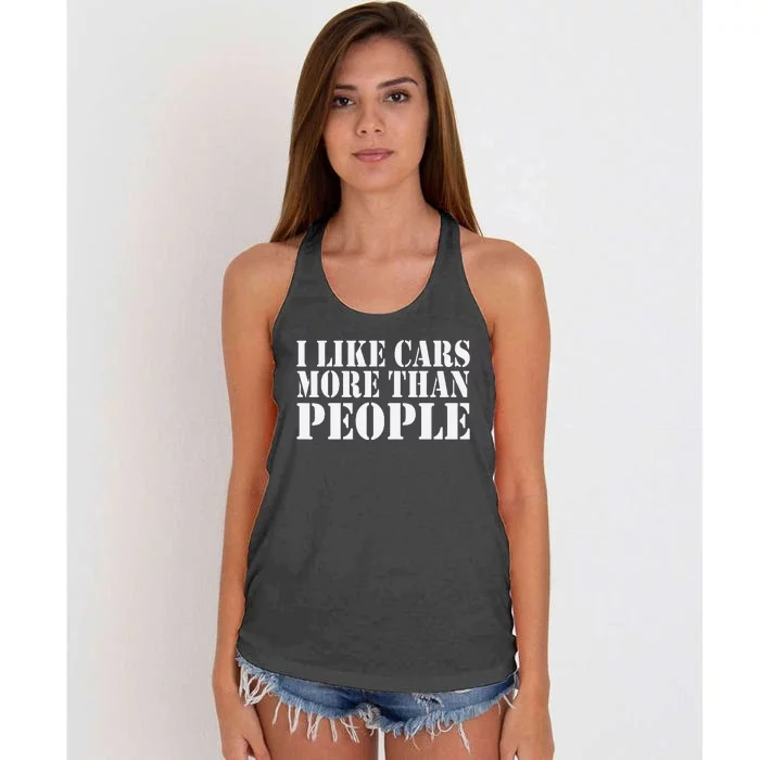 I Like Cars More Than People Funny Car Mechanic Dad Husband Women's Knotted Racerback Tank