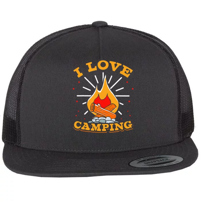 I Love Camping Lover Camp Campsite Camper Flat Bill Trucker Hat