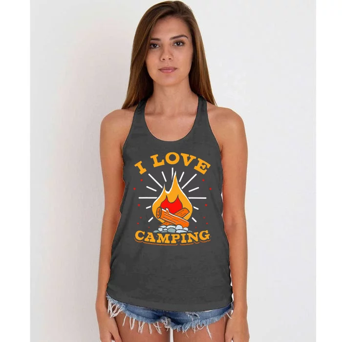 I Love Camping Lover Camp Campsite Camper Women's Knotted Racerback Tank