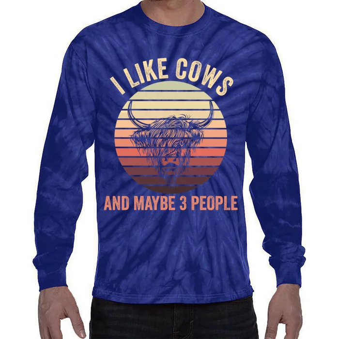 I Like Cows And Maybe 3 People Retro Highland Scottish Cow Tie-Dye Long Sleeve Shirt