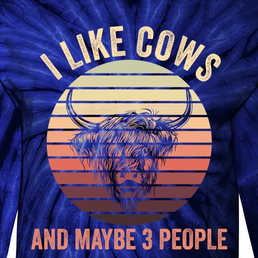 I Like Cows And Maybe 3 People Retro Highland Scottish Cow Tie-Dye Long Sleeve Shirt