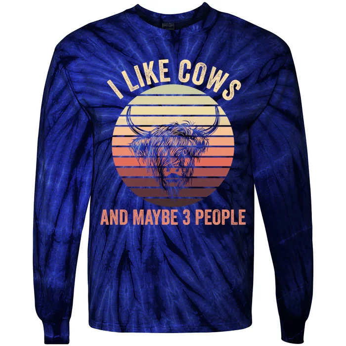 I Like Cows And Maybe 3 People Retro Highland Scottish Cow Tie-Dye Long Sleeve Shirt