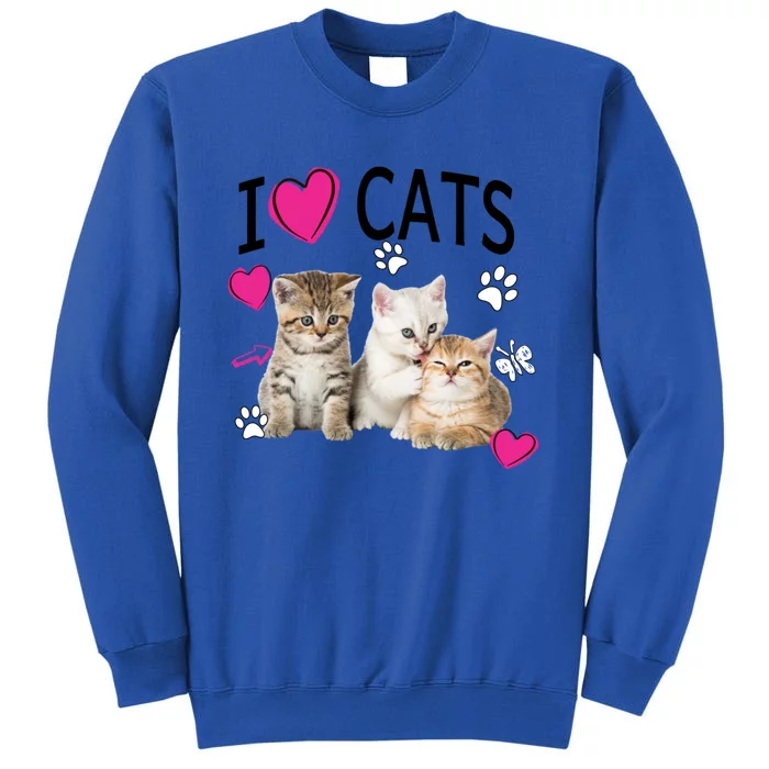 I Love Cats Gift Cat Lover Tee Gift I Love Kittens Gift Cool Gift Tall Sweatshirt