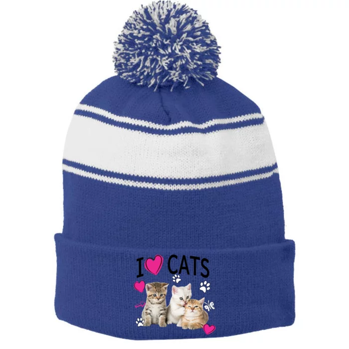 I Love Cats Gift Cat Lover Tee Gift I Love Kittens Gift Cool Gift Stripe Pom Pom Beanie