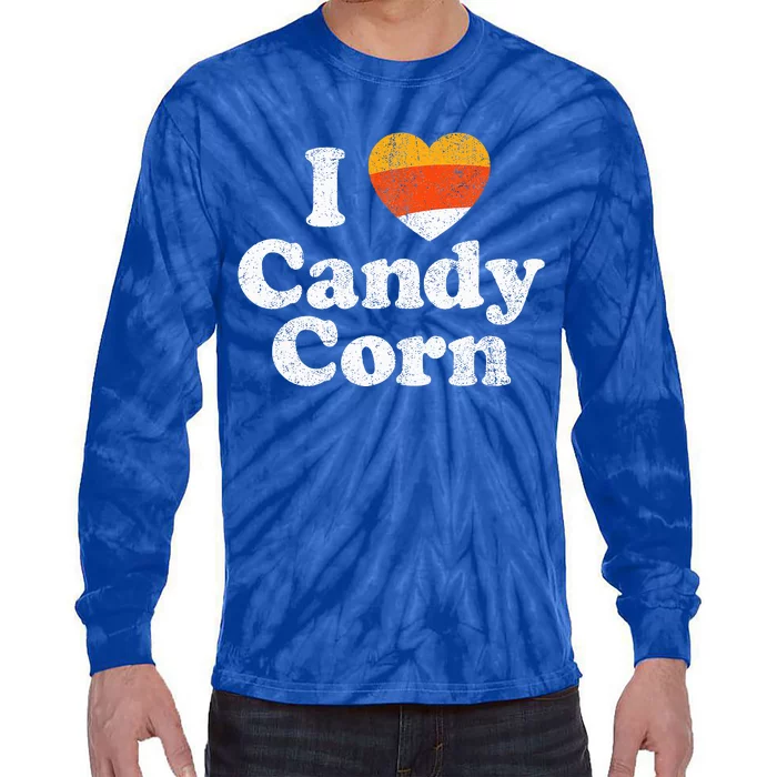 I Love Candy Corn Funny Halloween Retro 80s 70s Costume Tie-Dye Long Sleeve Shirt