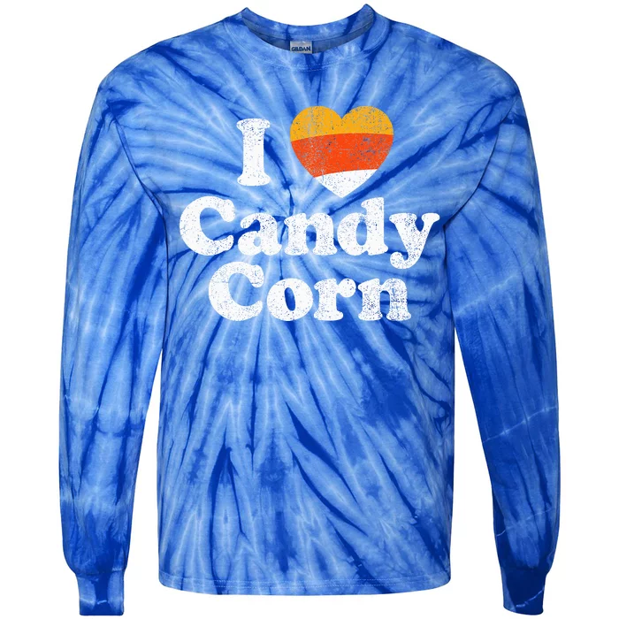 I Love Candy Corn Funny Halloween Retro 80s 70s Costume Tie-Dye Long Sleeve Shirt