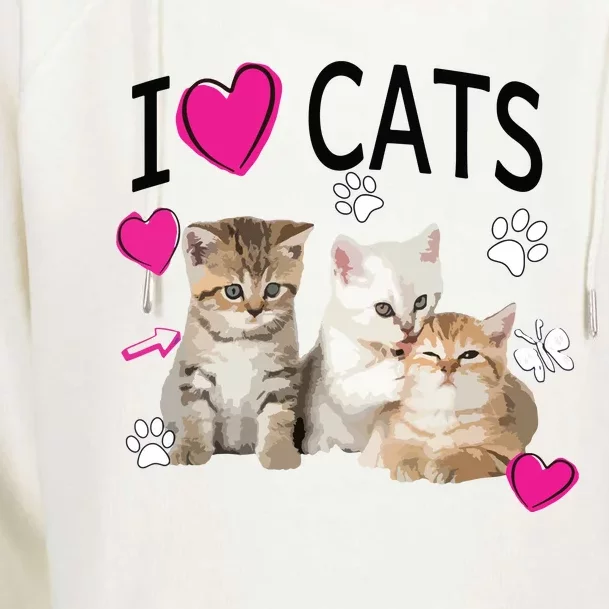 I Love Cats Cat Lover Tee I Love Kittens Gift Womens Funnel Neck Pullover Hood