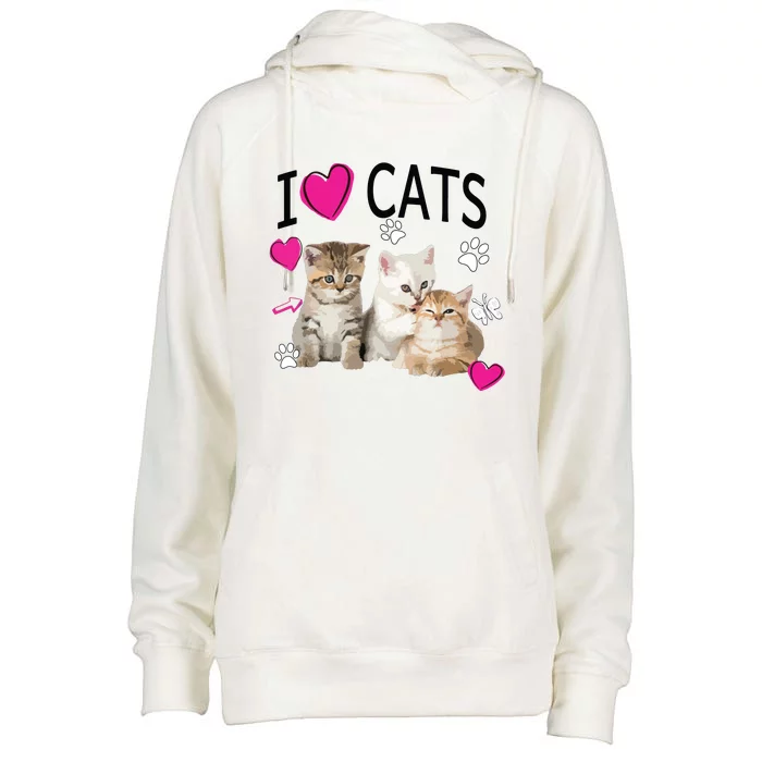 I Love Cats Cat Lover Tee I Love Kittens Gift Womens Funnel Neck Pullover Hood