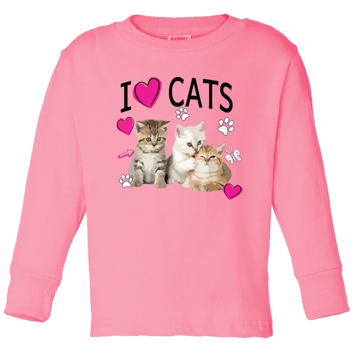 I Love Cats Cat Lover Tee I Love Kittens Gift Toddler Long Sleeve Shirt