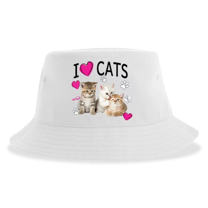 I Love Cats Cat Lover Tee I Love Kittens Gift Sustainable Bucket Hat