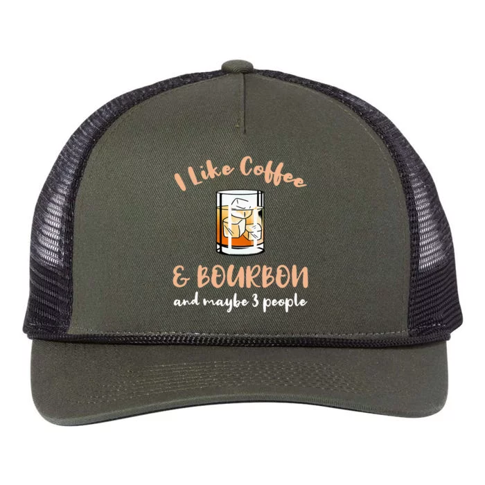 I Like Coffee And Bourbon And Maybe 3 People Retro Rope Trucker Hat Cap