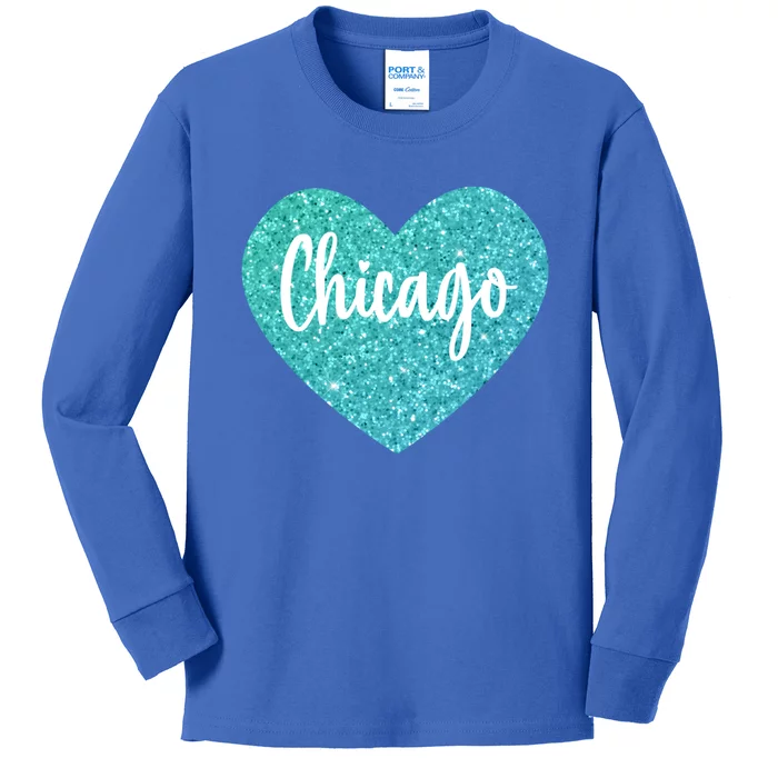 I Love Chicago Usa Heart Meaningful Gift Kids Long Sleeve Shirt