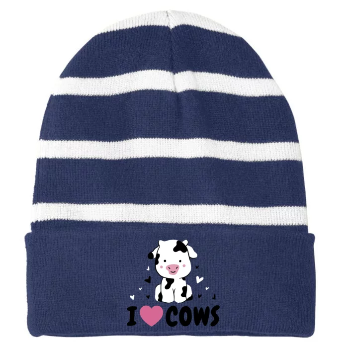 I Love Cows Heart Striped Beanie with Solid Band