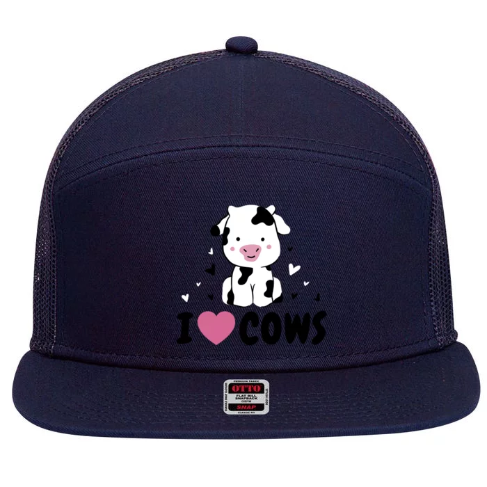 I Love Cows Heart 7 Panel Mesh Trucker Snapback Hat