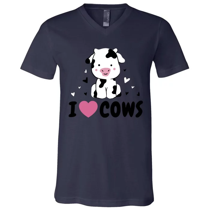 I Love Cows Heart V-Neck T-Shirt