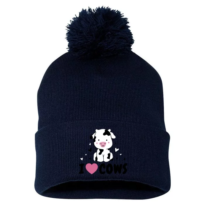 I Love Cows Heart Pom Pom 12in Knit Beanie