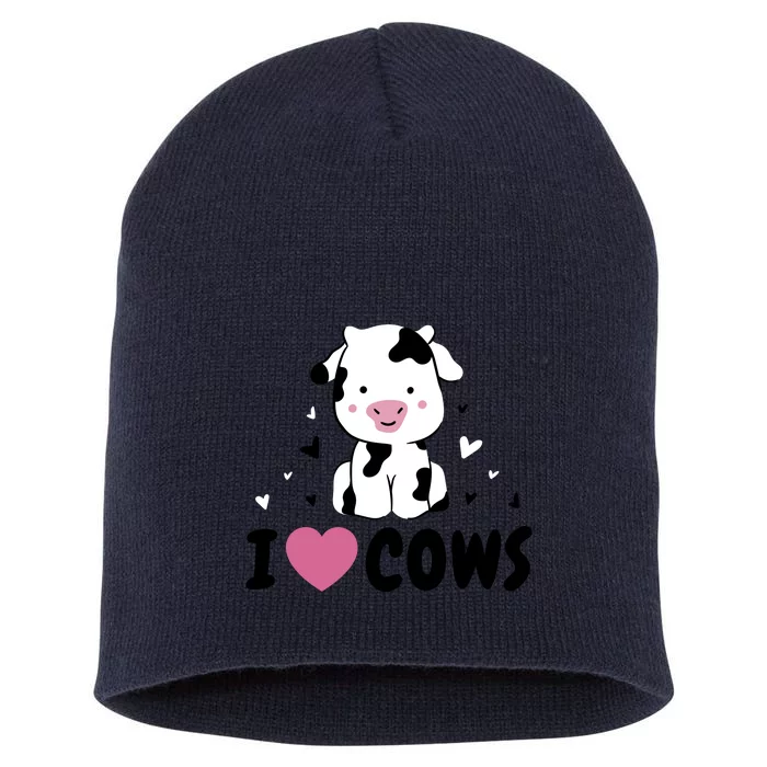 I Love Cows Heart Short Acrylic Beanie