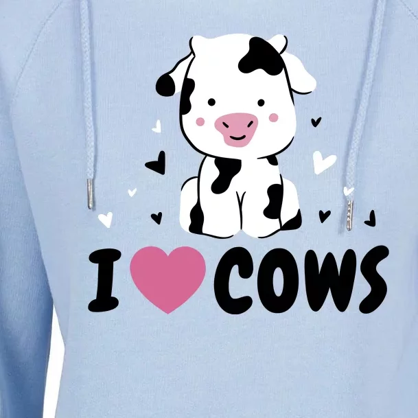 I Love Cows Heart Womens Funnel Neck Pullover Hood