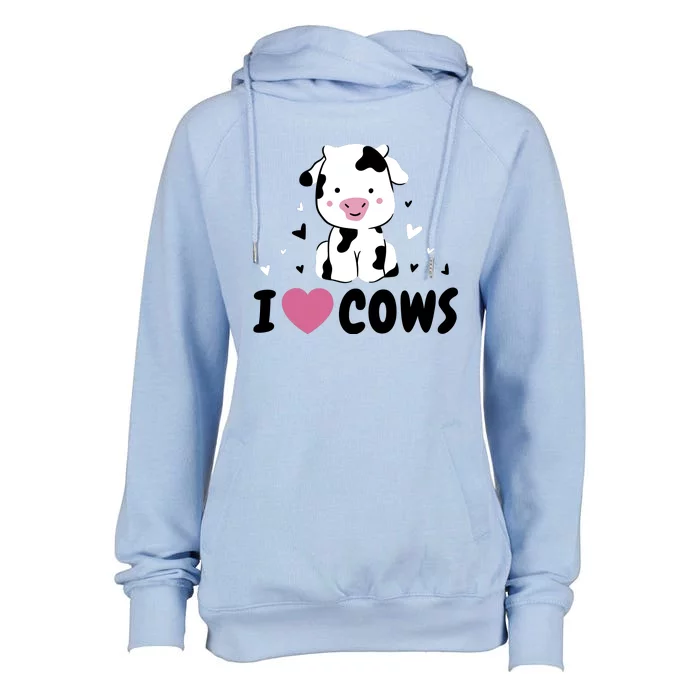 I Love Cows Heart Womens Funnel Neck Pullover Hood