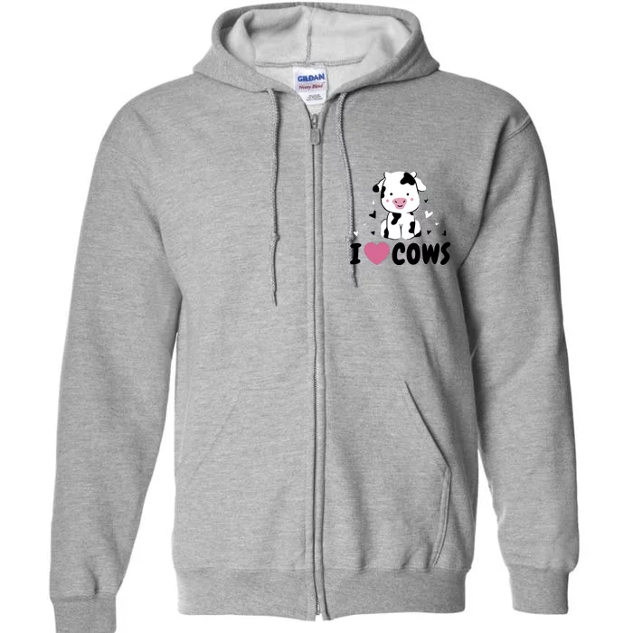 I Love Cows Heart Full Zip Hoodie