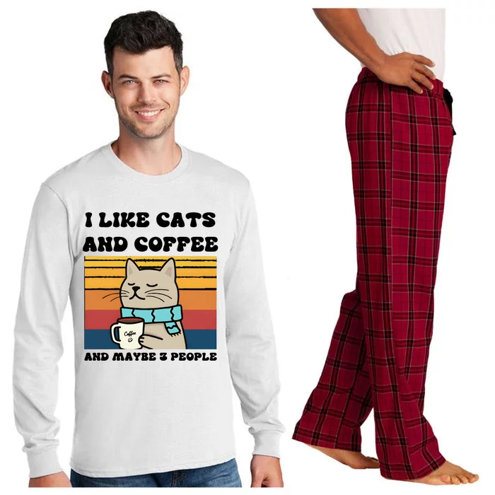 I Like Cats And Coffee Funny Cat Long Sleeve Pajama Set