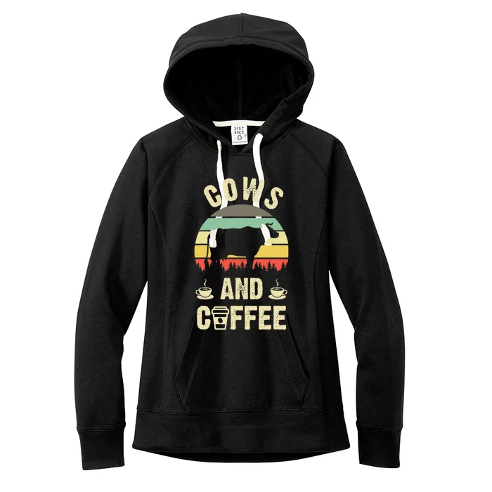 I like Cows & Coffee Funny vintage Pet theme lover Women's Fleece Hoodie