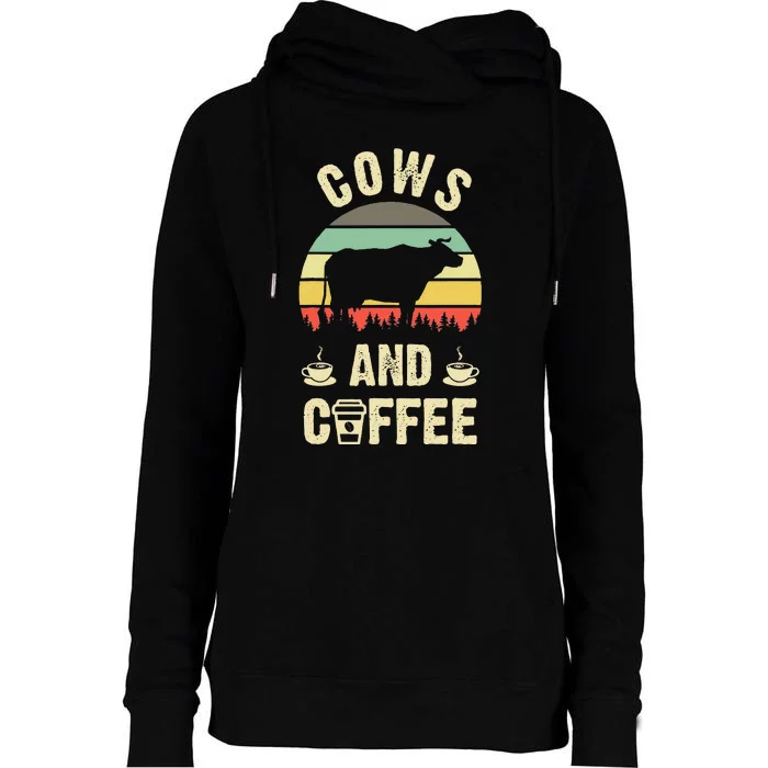 I like Cows & Coffee Funny vintage Pet theme lover Womens Funnel Neck Pullover Hood