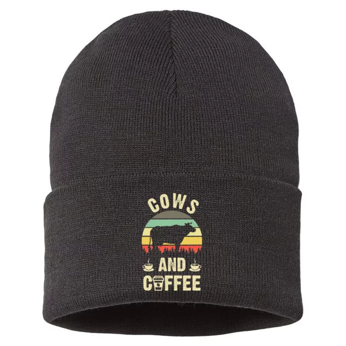 I like Cows & Coffee Funny vintage Pet theme lover Sustainable Knit Beanie