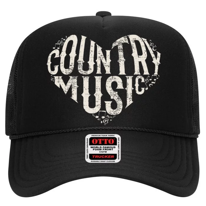 I Love Country Design Country Music Lover Gift Idea High Crown Mesh Trucker Hat