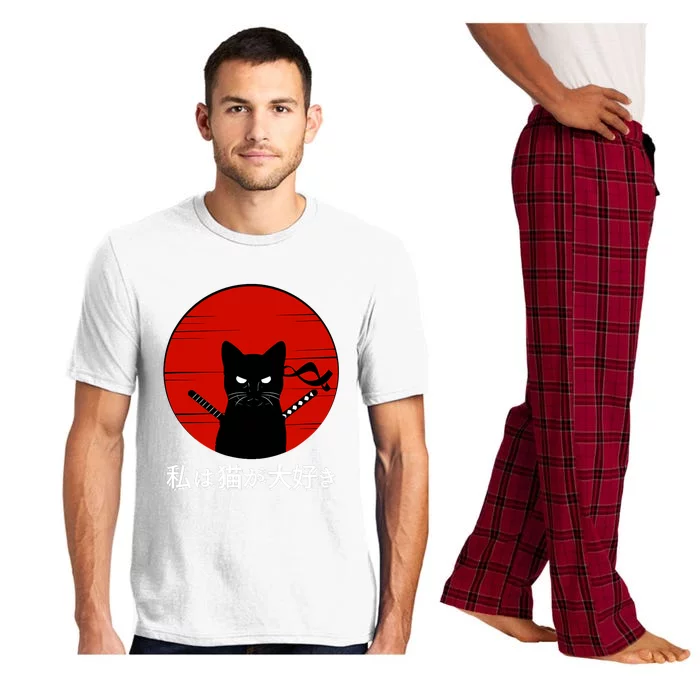 I Love Cats Japanese Sunset Samurai Cat Kitten Lover Pajama Set