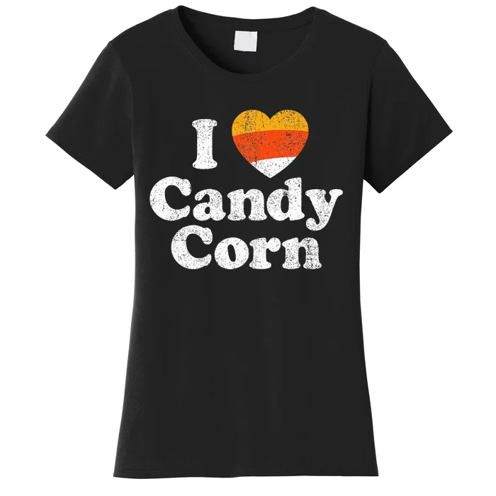 I Love Candy Corn Funny Halloween Retro 80's 70's Costume Women's T-Shirt