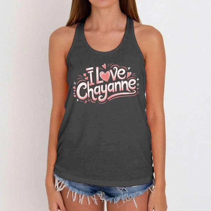 I Love Chayanne Girlfriend Boyfriend Couples First Name Women's Knotted Racerback Tank