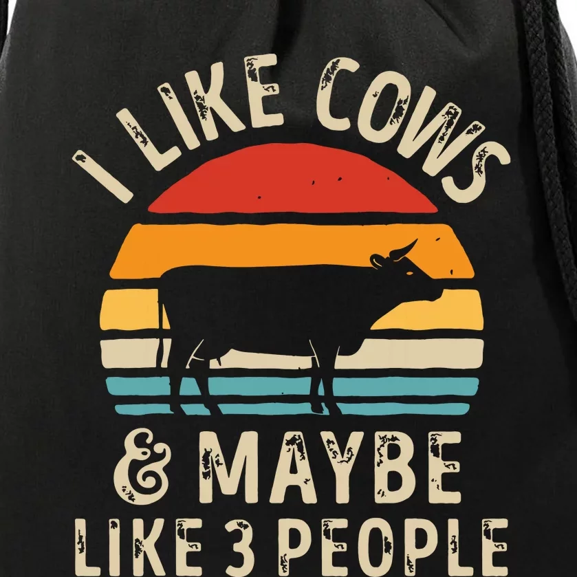 I Like Cows And Maybe Like 3 People Cow Farm Farmer Retro Drawstring Bag