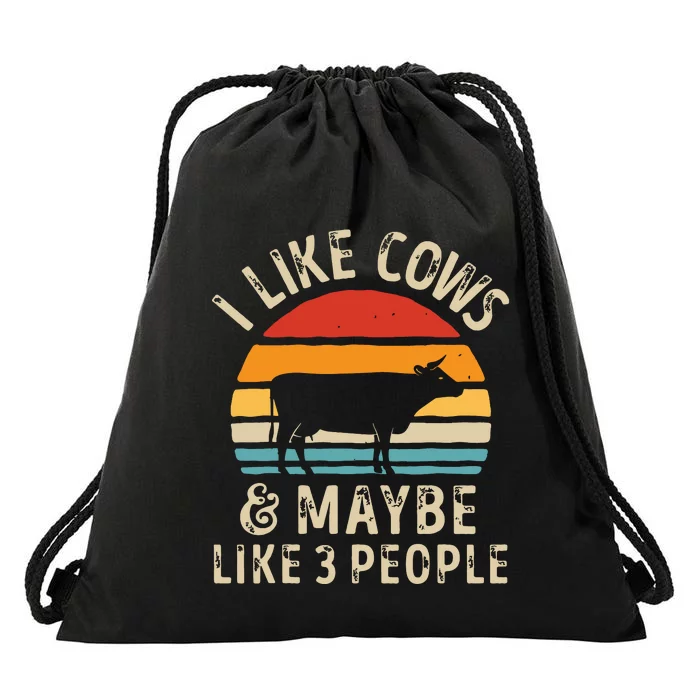 I Like Cows And Maybe Like 3 People Cow Farm Farmer Retro Drawstring Bag