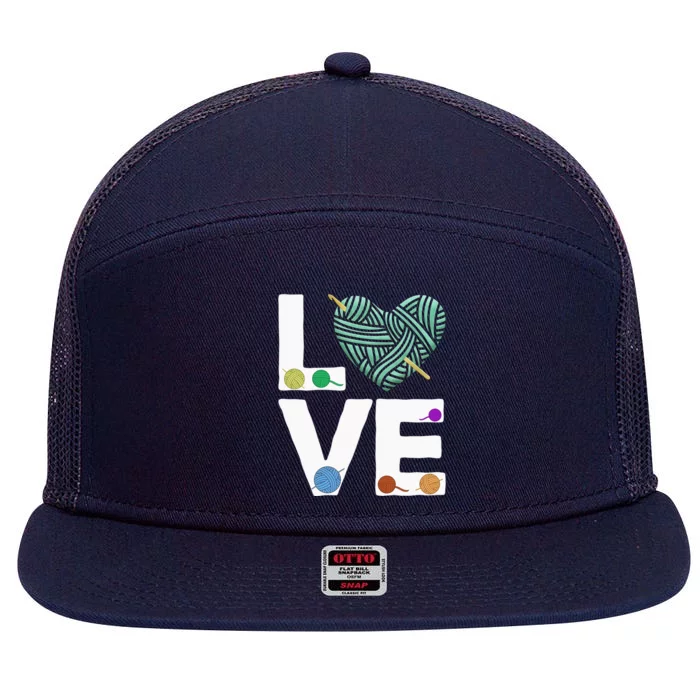 I Love Crochet And Knitting Great Gift Funny Crocheting Lover Gift 7 Panel Mesh Trucker Snapback Hat