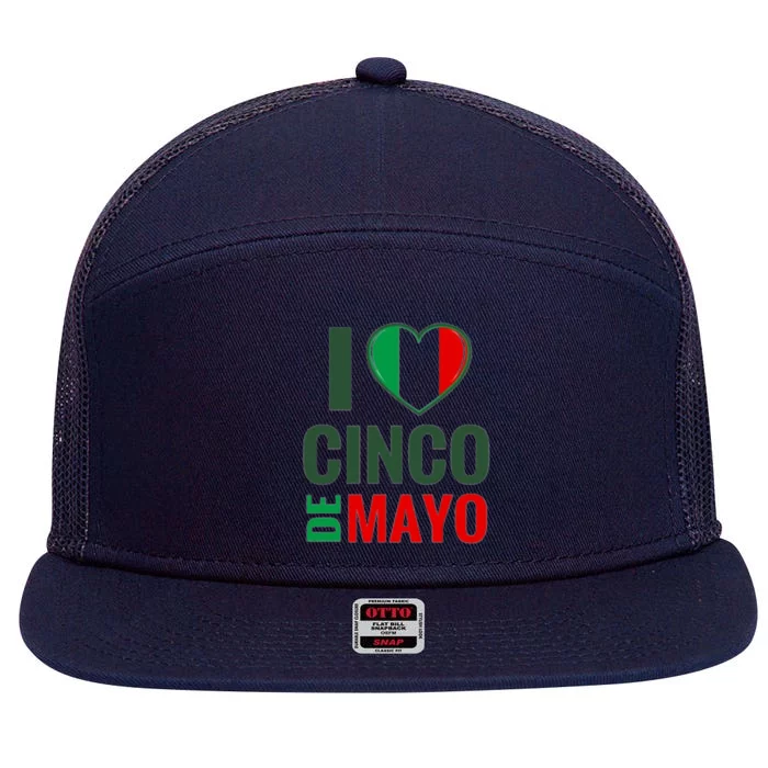 I Love Cinco De Mayo 7 Panel Mesh Trucker Snapback Hat