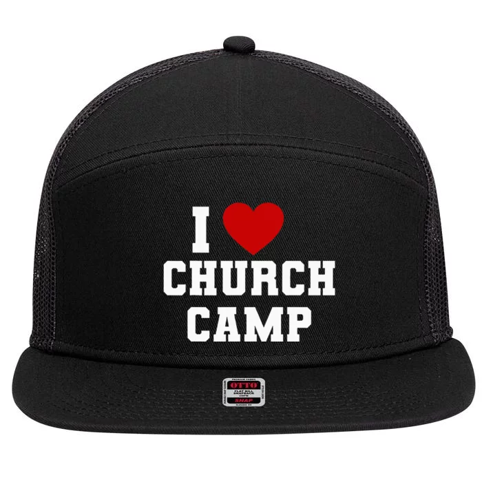 I Love Church Camp Christian Church Bible School Jesus 7 Panel Mesh Trucker Snapback Hat